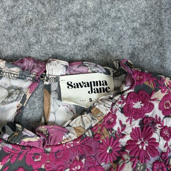 Savanna Jane Top Womens Small Floral Embroidered Multicolored Peasant Boho - Picture 8 of 9